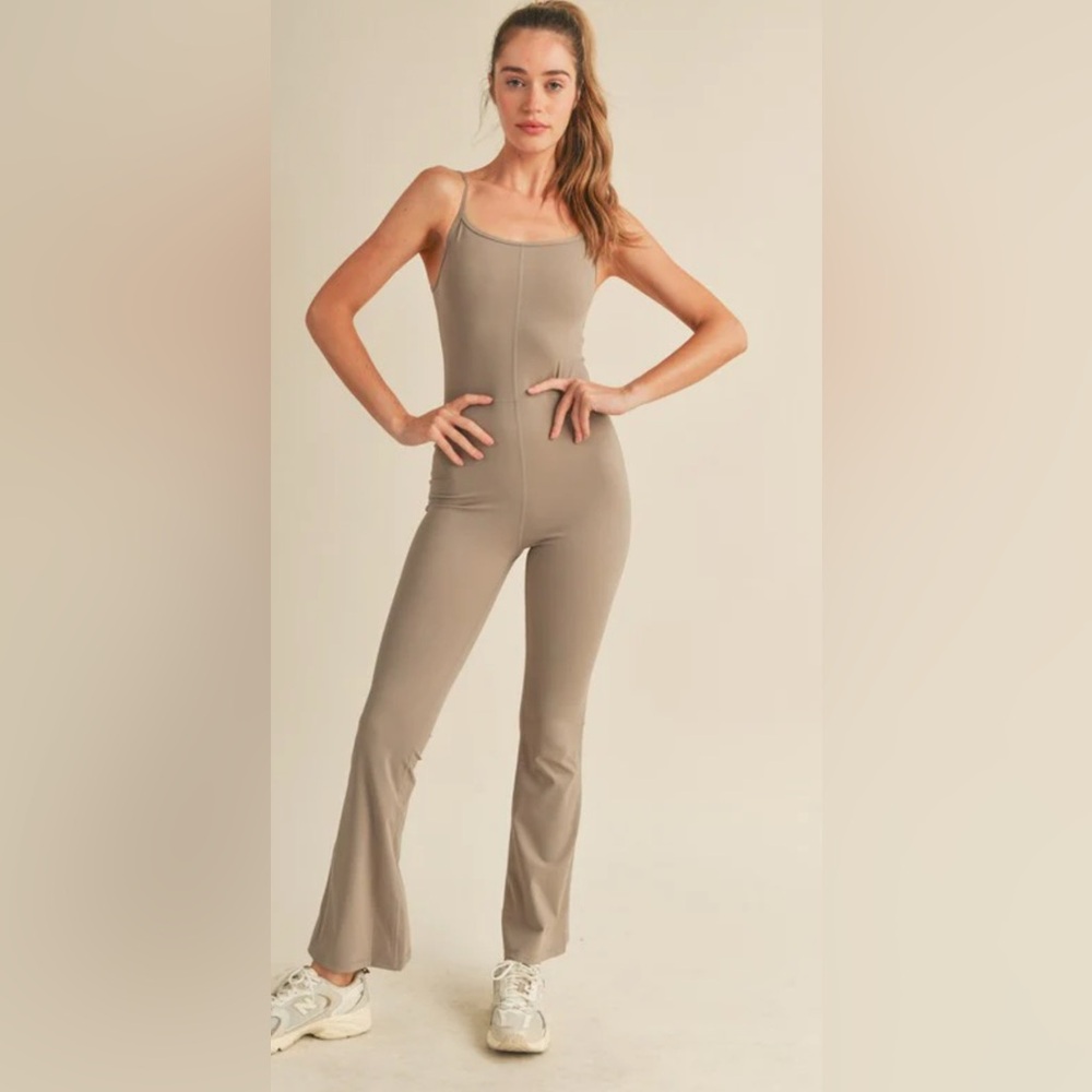Kimberly C Taupe Flare Jumpsuit